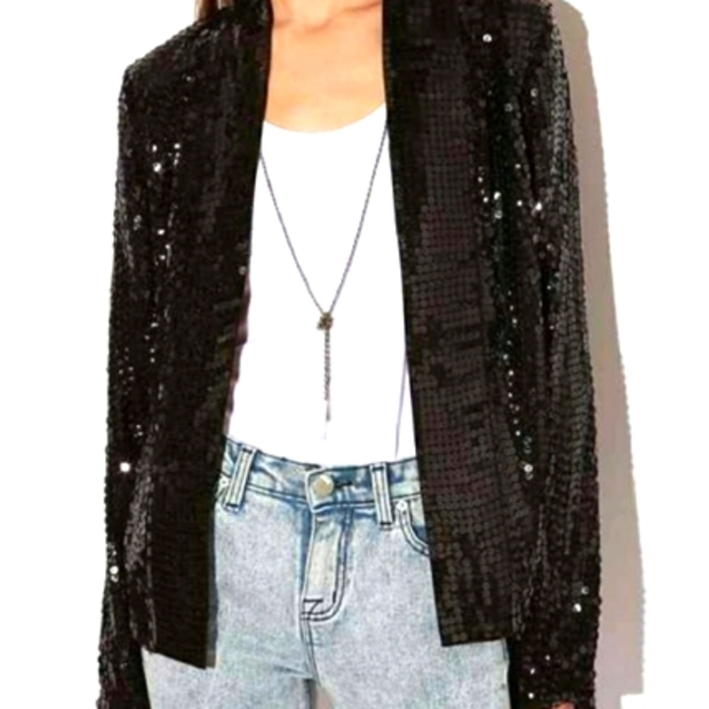 LAST CHANCE! Silence + Noise Black Sequin Open Front Jacket Size S